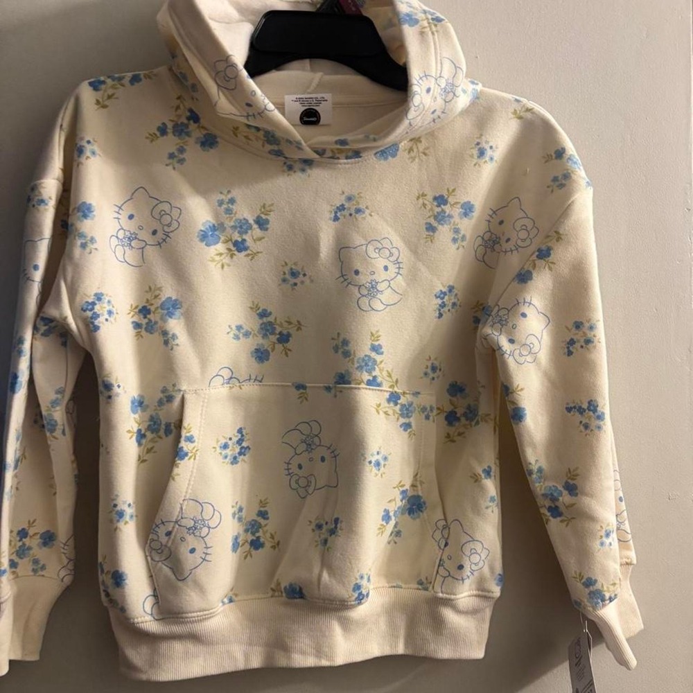Hello Kitty Hoodie Girls Size S 6/7 Off-White Blue Floral NWT Kawaii Sanrio